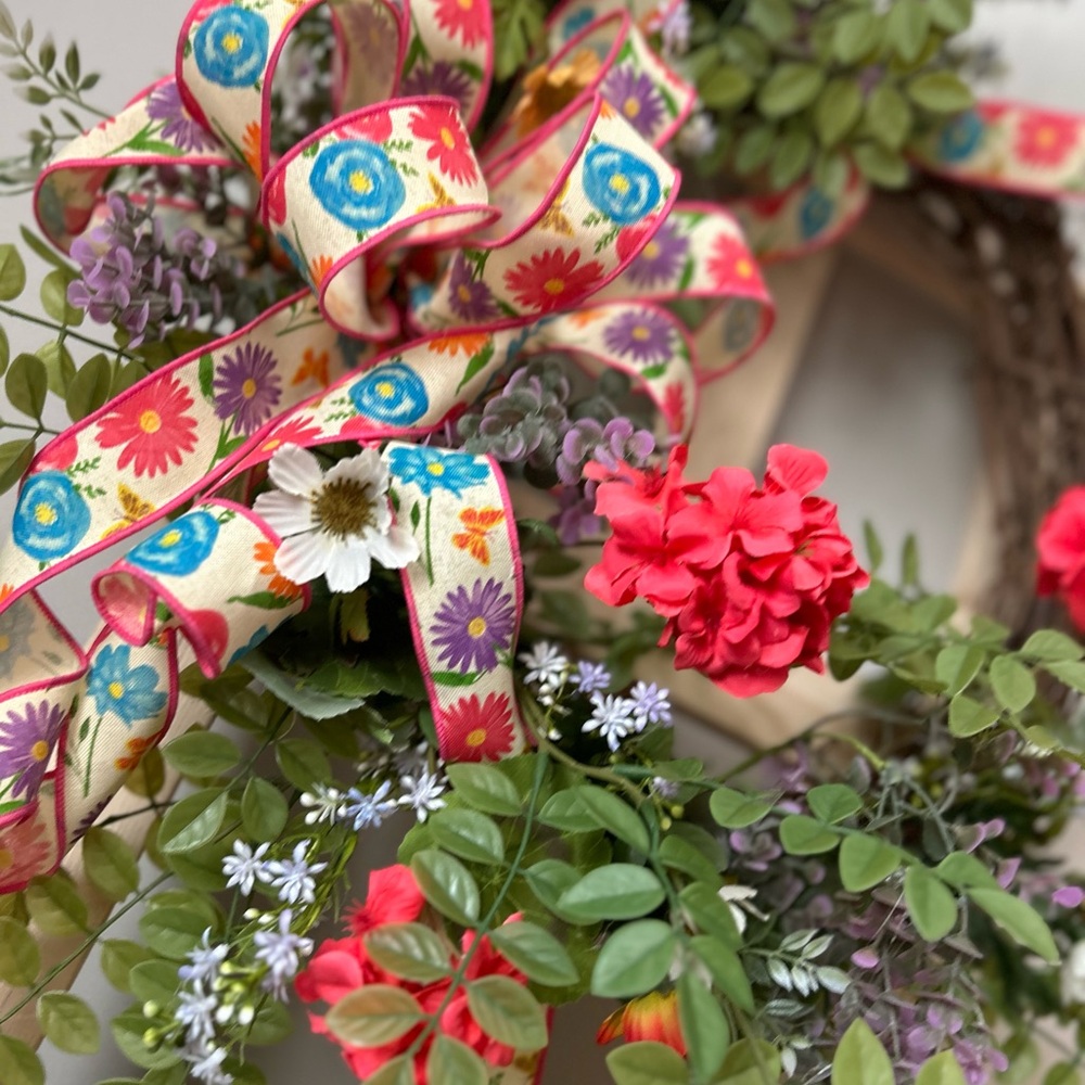 Floral Wreath with Colorful Ribbon - Picture 2 of 4